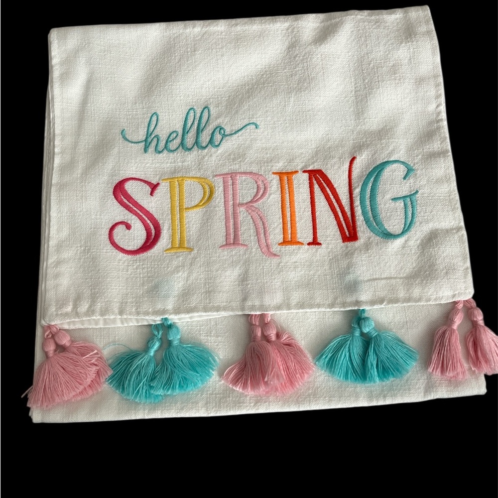 NOT FOR SALE-Hello Spring Embroidered Table Runner with Tassels